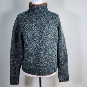 Hand Knit Sweater Womens Medium Green Marled Forestcore Grunge Mossy Nature Elf